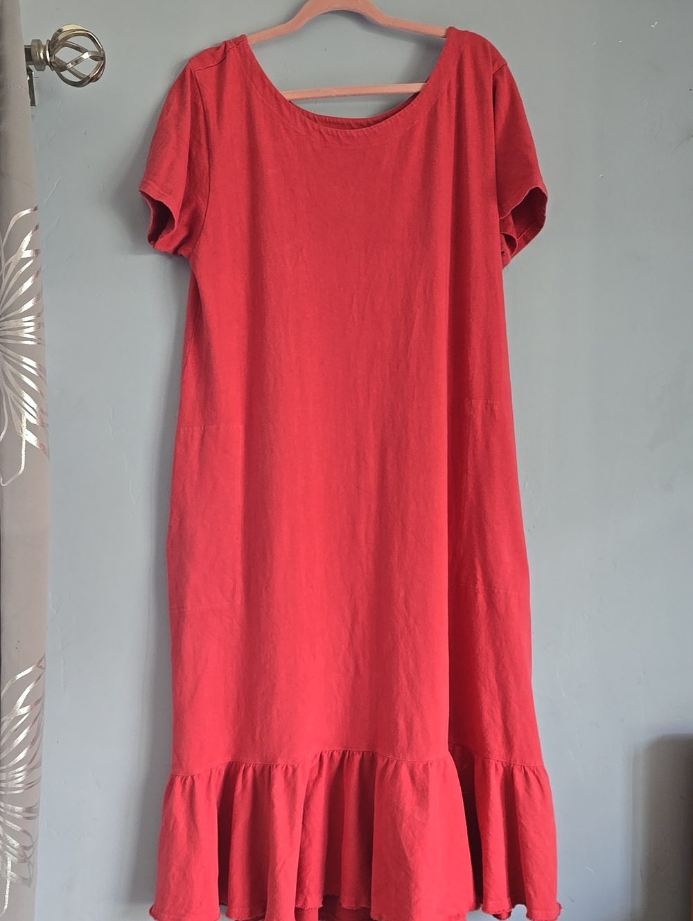 Free People FP Beach 100% Cotton Salmon Pink Ruffle Hem Midi Dress with Pockets - Picture 2 of 14